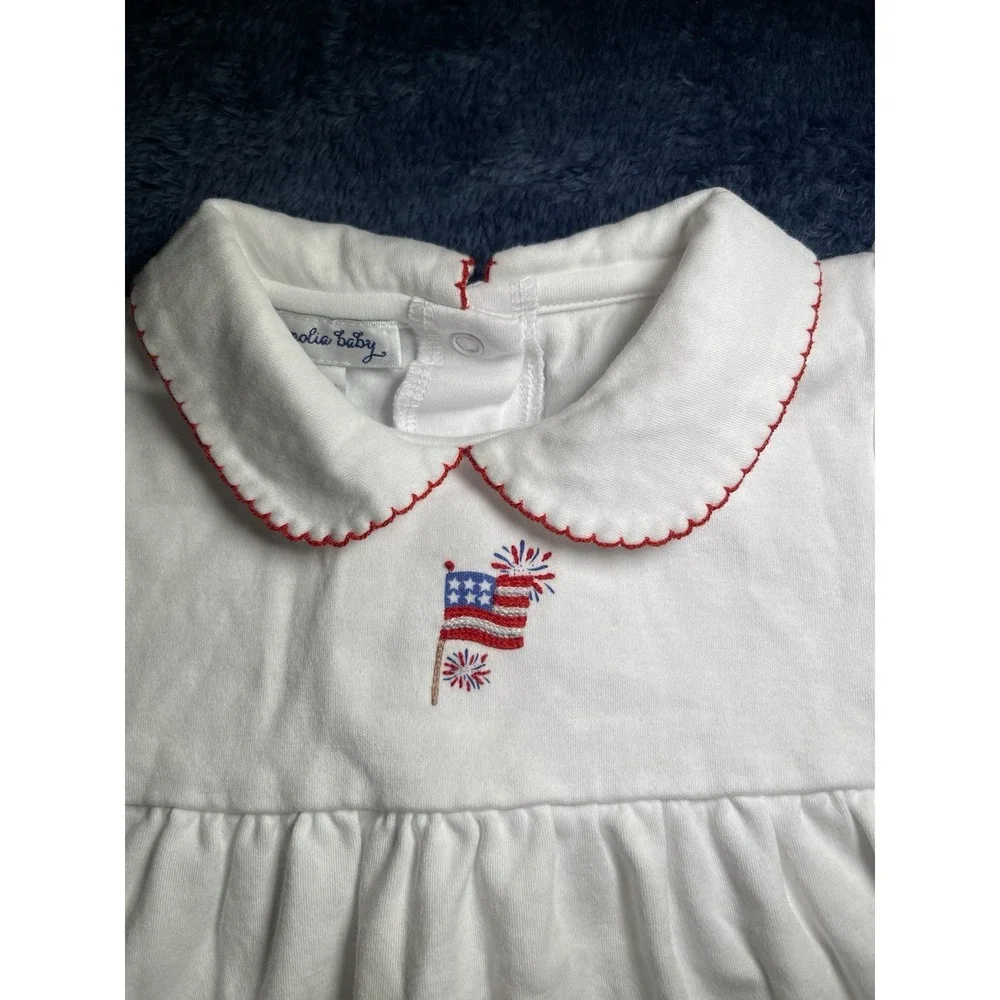 Magnolia Baby White USA Flag Red Accents White Collar Dress 24 Month Pima Cotton